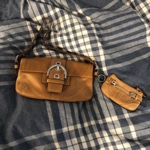 Coach tan leather purse and matching coin purse